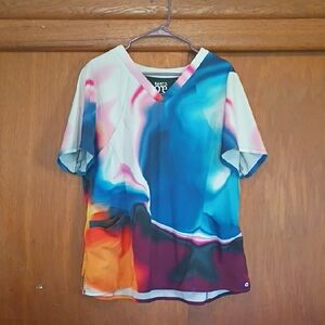 Barco Uniforms Multicolor Abstract V-Neck Scrub Top in Blue & Orange